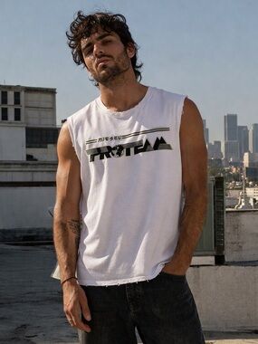 Diesel White Graphic Sleeveless Muscle Tee